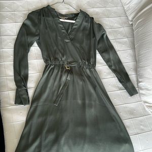 Green silky dress